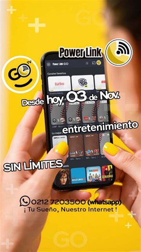 Internet De Alta Velocidad on Instagram: "🎉📺 ¡LLEGÓ POWER LINK GO, HOY ES EL DÍA! 📺🎉 La espera terminó y el entretenimiento se prendió con POWER LINK Desde este 3 de noviembre, nuestros usuarios ya pueden disfrutar de Power Link Go TV, la nueva forma de emocionarte, divertirte y vivir la TV como nunca antes 😍 💥 Más de 147 canales 💥 + 3 paquetes Premium 💥 Series, películas, deportes, noticias y diversión para toda la familia 💥