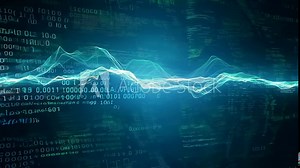 Dynamic digital code and software development interface in a futuristic tech environment.