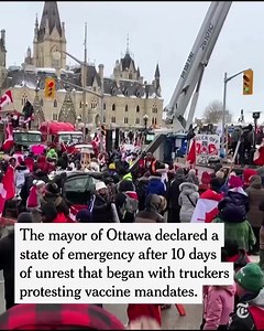 The mayor of Ottawa, the capital of Canada, declared a state of emergency on Sunday after 10 days of unrest that began when truckers protested vaccine mandates imposed by the government of Prime Minister Justin Trudeau. The truckers continued to occupy Ottawa on Monday and calls were growing in some quarters for the government to take more drastic action to end the crisis. Traffic was snarled and businesses and residential neighborhoods were disrupted around the country’s Parliament buildings. T
