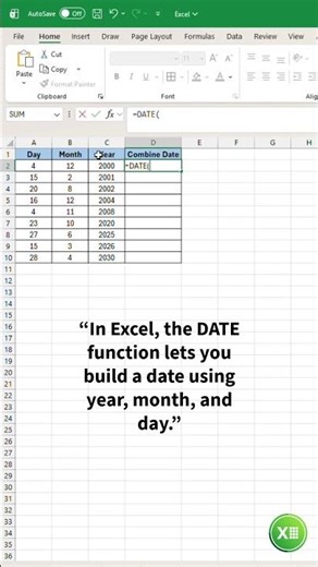 Create Any Date in Excel Instantly | DATE Function Explained #excelhacks #excel #exceltips #youtube