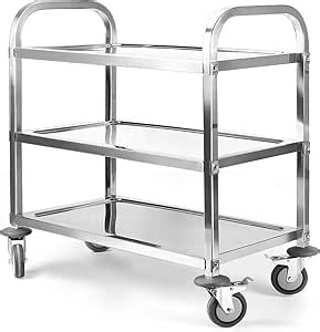 tonchean Extra Large 3 Tier Stainless Steel Cart 37.4 x 19.7 x 37.4 Inch Kitchen Trolley Cart Serving Cart Kitchen Utility Rolling Cart Service Catering Storage Cart with Locking Wheels