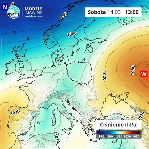 Prognoza ciśnienia atmosferycznego na 10 dni (ECMWF)