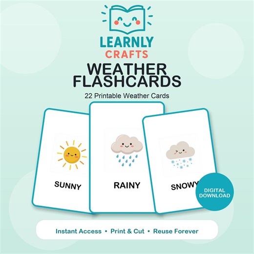 Weather Flashcards, 22 Printable Cards, Toddler Learning (digital Download) - Etsy