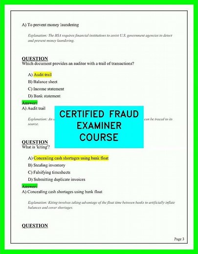 CERTIFIED FRAUD EXAMINER COURSE Study Guide 2026 Practice Questions and Answers Review Latest Prep