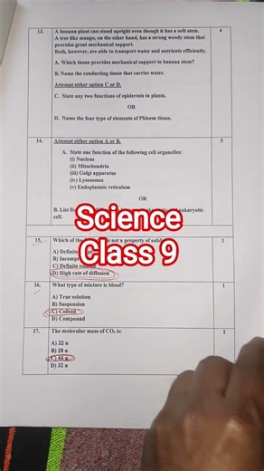 Class 9 science annual sample paper 2026 solution / Science final exam paper solution 2026 class 9