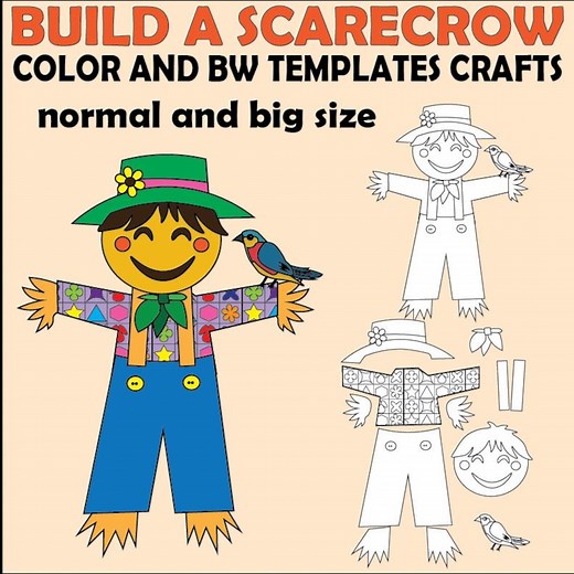 Build-a-scarecrow Craft | Thanksgiving Harvest Paper Activity | Colored & B/W Templates - Etsy