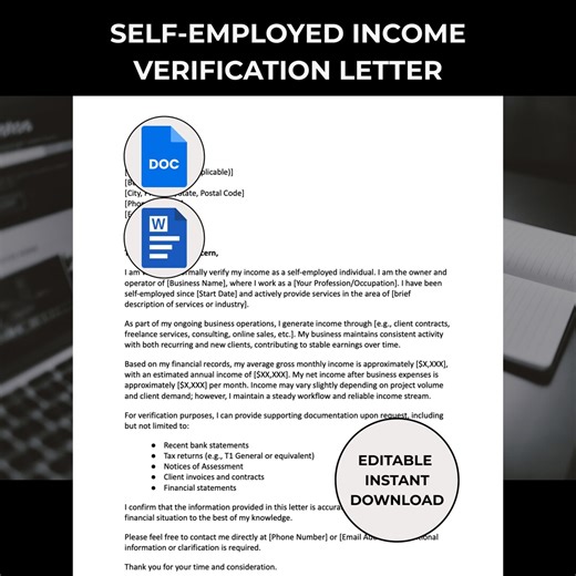 Self Employed Proof of Income Letter, Income Verification Template, Editable Word Google Docs, Freelancer Business Income Letter - Etsy