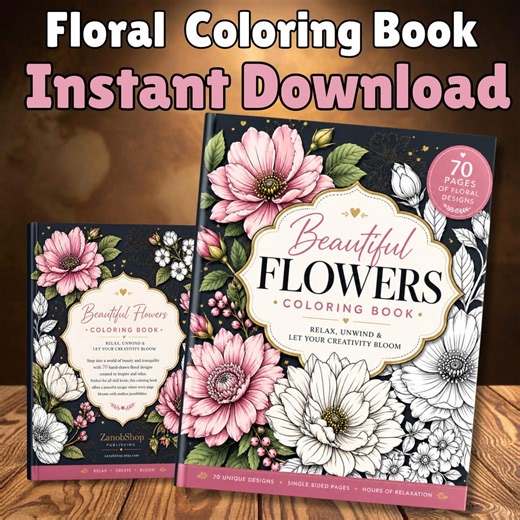 Floral Coloring Book PDF, 70 Pages Flowers Coloring Book, Printable Adult Coloring Pages, Instant Download, Stress Relief Art - Etsy