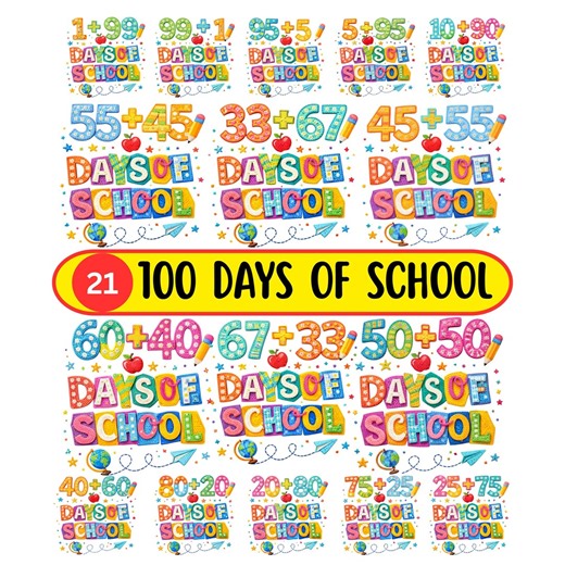 100 Days of School Math Clipart Bundle, Teacher Classroom Decor, Digital Download, Sublimation Design - Etsy