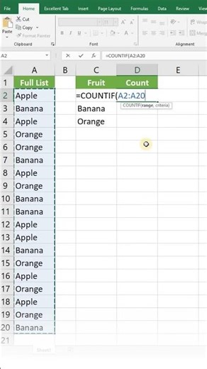 COUNTIF Function in Excel | Count Cells with Condition Easily