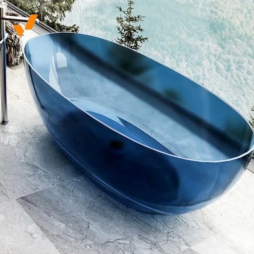 67" Oval Transparent Resin Double Soaking Bathtub Sapphire Blue