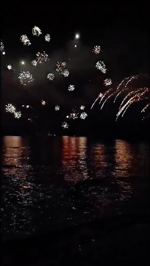 Stunning Fireworks Display Over Water at Night