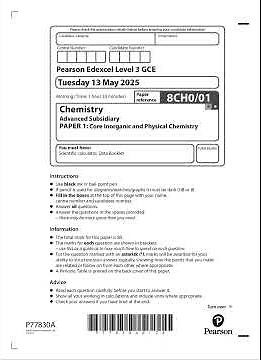2025 Pearson EDEXCEL As Level Chemistry Paper 1 8ch0 01 Core Inorganic And Physical Chemistry