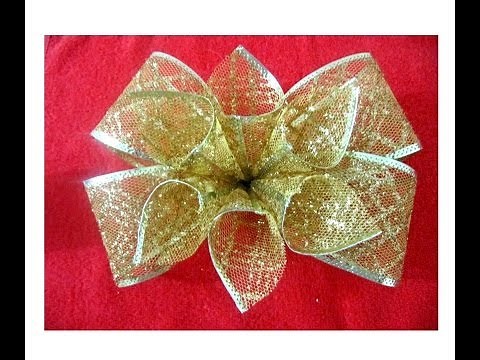 Christmas bows with flowers on organza ribbons