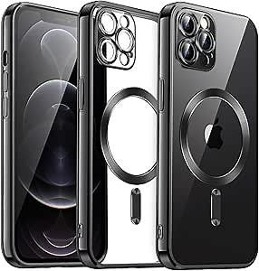 JETech Soft Clear Case for iPhone 12 Pro 6.1-Inch, Camera Lens Full Protection, Compatible with MagSafe Wireless Charging, Shockproof Electroplated TPU Phone Cover (Black)
