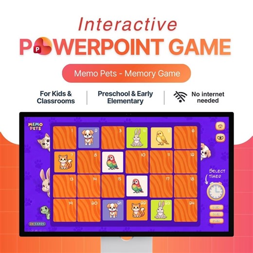 Interactive Powerpoint Memory Game – Pets Theme | Classroom Game | 12 16 24 Cards | Digital Download - Etsy