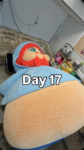 Jasmin Christian on Instagram: "Day 17 of this Life-size CaseOh series🩵🧡🌍 Come back tmrw for a surprise!🤭 Look out for the hidden codes! Use the at checkout on Steam to get Waterpark Sim for free!🥰 #crochet #caseoh #twitchstreamer #amigurumi #crochetersofinstagram"