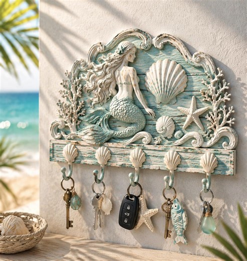 Mermaid Wall Key Holder STL | Coastal Beach Key Rack 3D Print | Seashell & Ocean Decor Hook | Nautical Entryway Organizer | Summer Decor - Etsy UK