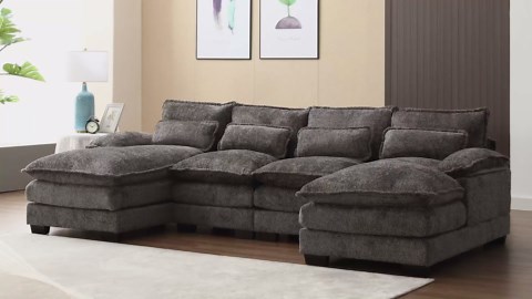 U Shape Sectional Sofa Cloud Couch, 110.6" Modern Chenille Comfy Modular Couch, 4 Seat Upholstery Sleeper Sofa with Double Chaise for Living Room, Black