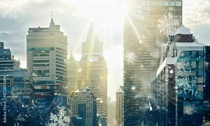 snow season in the city, snow falling in the city 4k looping virtual overlay animation