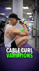 Cable Curl Variations (KNOW THE DIFFERENCE!) Underhand grip (palms up) while squatting biases the short head of the biceps, though the long head still plays a supporting role. Overhand grip (palms down) shifts the focus to the brachioradialis, a key forearm muscle. Neutral grip (palms facing each other) targets the brachialis, which lies beneath the biceps. The biceps and brachioradialis still contribute, but less directly. Performing cable curls with your elbows behind your torso shifts emphasi