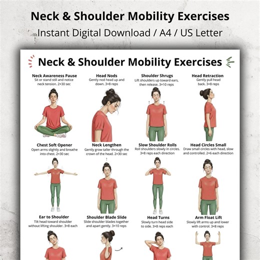 Neck and Shoulder Exercises, Mobility Exercises Poster PDF, Seated and Standing Stretches, Posture Exercises Printable, No Equipment Workout - Etsy