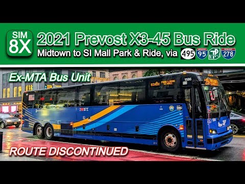 NYCT SIM8X Bus Ride: 2021 Prevost X3-45 1396 (ex-MTABC) from Midtown to SI Mall Park & Ride