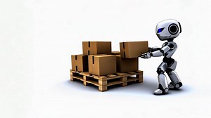 Download Robot loading boxes on pallet, isolated on white, showing basic task in robotic warehouses, Warehouse Robotics, and Automated Storage for free