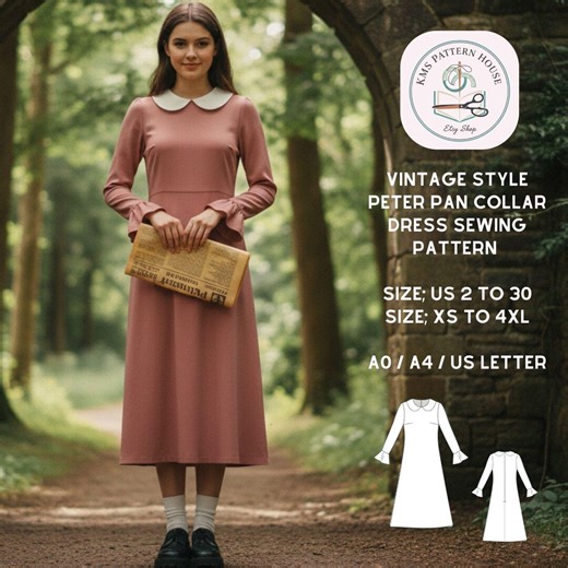 Vintage Peter Pan Collar Dress Sewing Pattern (digital Download) - Etsy