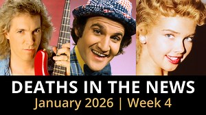 In this episode, we take a brief look at the most recent headline obituaries and touching condolences, including Scorpions bassist Francis Buchholz, Spider-Man and Incredible Hulk artist Sal Buscema, "I Was a Teenage Werewolf" star Yvonne Lime, Doctor William Foege, who was the driving force behind the eradication of smallpox, the 105-year-old Lobster trapper Virginia Oliver, and Floyd Vivino, the longtime host of the cult favorite New Jersey children's TV show "The Uncle Floyd Show." | Legacy.c