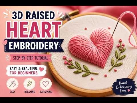 Easy Raised Heart Embroidery for Beginners ❤️ | Step-by-Step Hand Embroidery Tutorial
