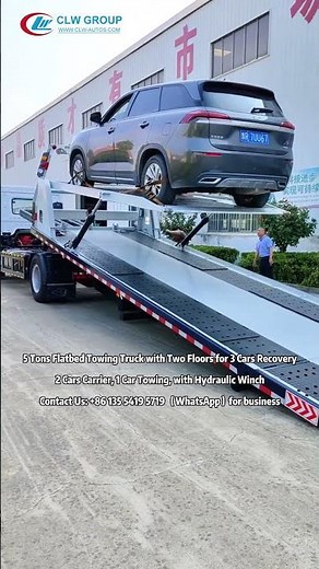 5 Tons Flatbed Towing Truck with Two Floors for 3 Cars Recovery -2 Cars Carrier, 1 Car Towing