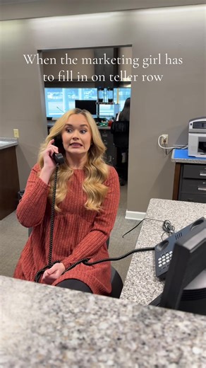 Marketing Girl Takes Over Teller Row at the Bank