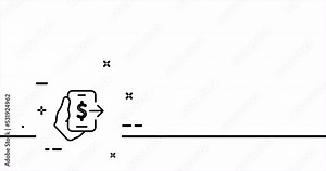 Cash transfer. Phone with banking app, dollar sign, hand, arrow, salary, spending, expense. Financial management concept. One line drawing animation. Motion design. Animated technology logo. Video 4K