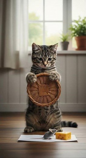 OMG Mouse can’t resist cheese—cat hides with sneaky surprise #FunnyPets #CatAndMouse #CheeseLovers