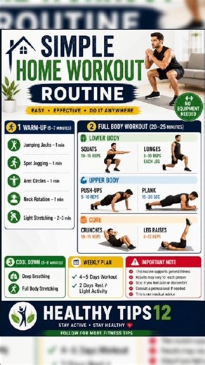 Simple Home Workout Routine 🏠 | No Equipment | Beginner Friendly Fitness 💪