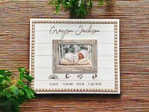 Personalized Baby Picture Frame, Engraved Birth Stats, Wood Beaded 4x6 - Etsy
