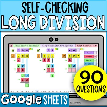 Digital Self-Checking Long Division Practice with color coded templates