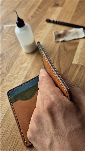 Edge finishing of a handmade leather bi-fold wallet. Vegetable-tanned full-grain leather #asmr