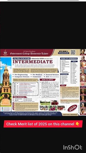 gcul intermediate admissions 2026#gcul #gculahore #admissionsopen #ytshorts