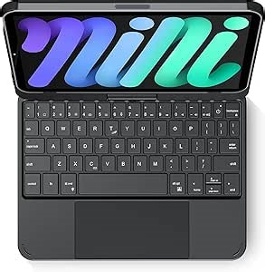 edaiser Swivel Keyboard Case for Apple iPad mini 6th 7th Gen a17 Pro, Compact Bluetooth Keyboard with RGB Backlit Trackpad - Kids Student Designed, 360° Rotatable Protective Cover, Black