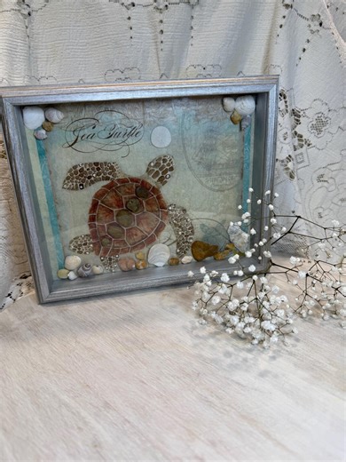 The Gentle Drift | Sea Turtle Shell Shadow Box Art | Ocean Inspired Mixed Media - Etsy
