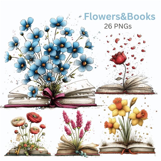 Flower Open Book Whimsical Clipart: Spring Graphics (digital Download - 26 Pngs) - Etsy