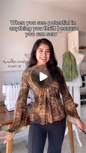 Tracy Garcia | Love how the final top turned out🤎 #thriftflip #thrifted #upcycledvintage #vintagetop #vintagestyle #recycled #beforeandafter #paisley... | Instagram