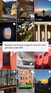 Gifting hack unlocked 🎁 1. Screenshot their IG grid 2. Upload it to Meta AI 3. Ask: “Suggest gifts based on this feed” I’ll return themes, categories, and gift ideas. | Meta AI