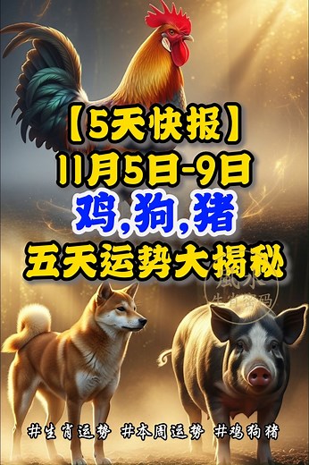 81K views · 3.1K reactions | 【5天快报】11月5日－9日 属鸡、属狗、属猪的朋友注意啦！✨ 这五天运势起伏不小，谁能旺财？谁要稳住情绪？ 快来看看这几天你的好运势在哪！ #生肖运势 #五天快报 #鸡狗猪 #本周运势 #玄学马来西亚 #风水小知识 #好运连连 #运气来了 #生肖運勢 #五天快報 #雞狗豬 #本週運勢 #玄學馬來西亞 #風水小知識 #好運連連 #運氣來了 | 风水生肖密码 | Facebook