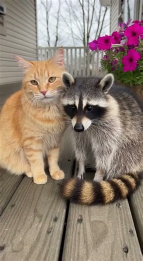 Unlikely friendship between cat and raccoon will melt your heart 😭❤️ #emotional #pets