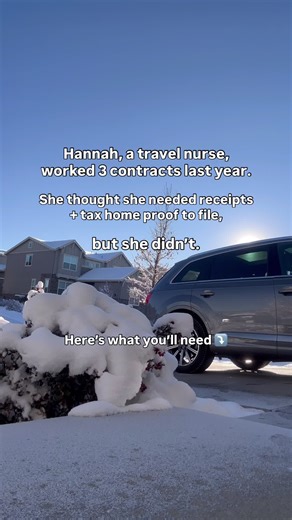 Most travelers think they need receipts or tax home documentation to file taxes. ✨ You don’t need tax home receipts, rent proof, or mileage logs to file your return. ✨ You do need documentation like that only if you’re audited. ✨ But what you absolutely must keep for tax filing is: 📄 Your travel contracts. Contracts help me: • verify which states you worked in • match your W-2/1099 income correctly • confirm start/end dates extensions • prevent state filing mistakes & late corrections Travelers