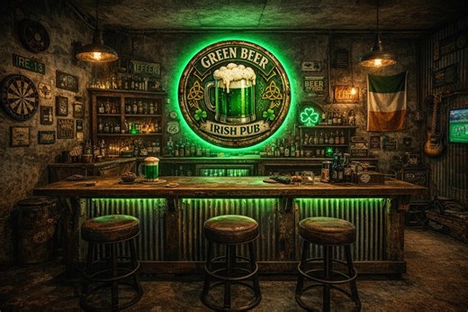Vintage Green Beer Irish Pub Metal Sign Decor, St Patricks Day Bar Wall Art, Retro Shamrock Pub Sign, Billiards Room Wall Hanging Gift - Etsy