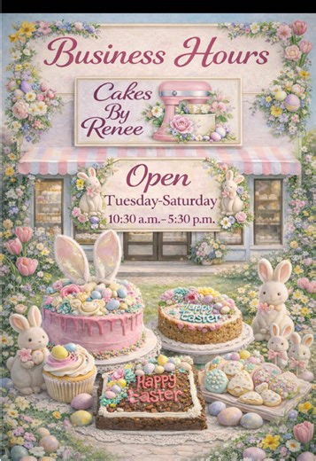HEADS UP!! Cakes by Renee will be having an Easter Pop-Up Sale! March 31-April 4! Get ready yall! We will have the CUTEST goodies this year! #southtexas #easterdesserts #cakedecorating #cookiecake #browniecake